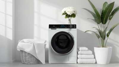 تصویر ماشین لباسشویی سپهر الکتریک مدل ۹ کیلوگرمی در آشپزخانه مدرن ایرانی