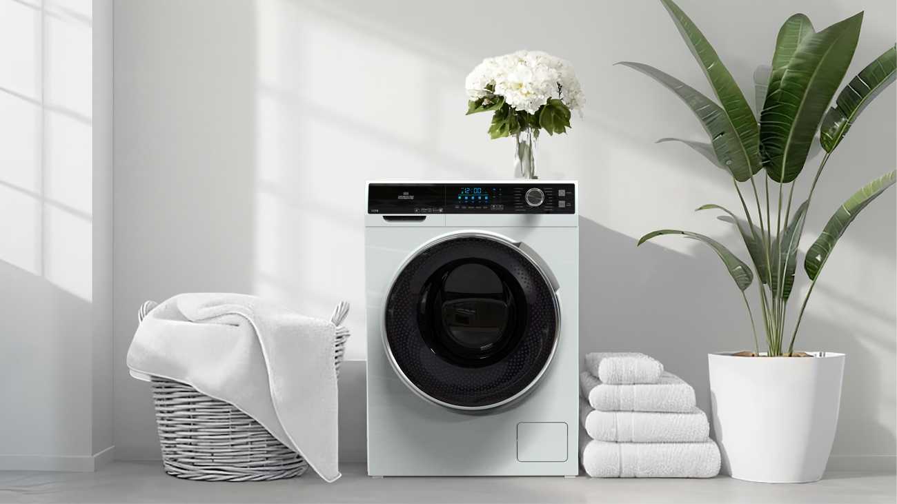 تصویر ماشین لباسشویی سپهر الکتریک مدل ۹ کیلوگرمی در آشپزخانه مدرن ایرانی